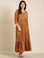 Women Mustard Printed Straight Kurta-RJF-029-Mustard