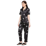 Smarty Pants Women's Silk Satin Black Color Penguin Printed Night Suit