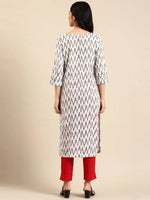 Women's White Printed A-Line Kurta-AT-A635-K-White