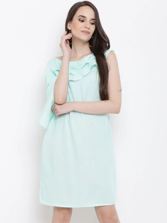 Triple layer Assymetric frill dress in Sky Blue