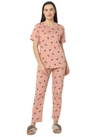 Smarty Pants Women's Cotton Lycra Rose Pink Color Dog Print Night Suit