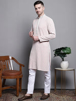 Sequin Embroidered Pure Cotton Kurta with Pyjamas-JOKP-P-5008Peach