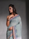 Sage Green  Cotton Soft Saree With Temple Border And Woven Designs-MA54BCT04660059