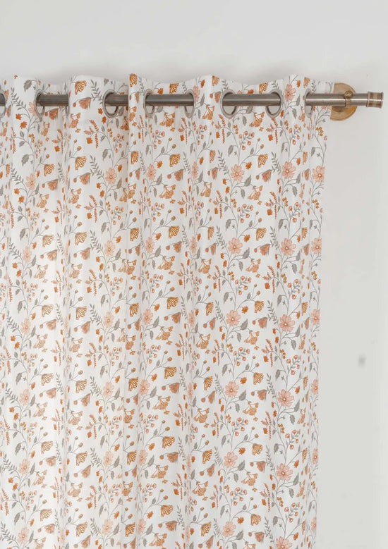 Forest bloom 100% cotton floral curtain for living room - Room darkening - Orange - Pack of 1-2404210001