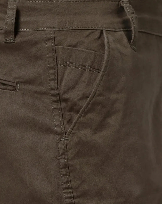 Solid Stretchable Shorts with 6 pockets-Brown