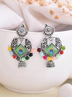 Silver Plated Peacock Contemporay Jhumka Earring-VOJ091