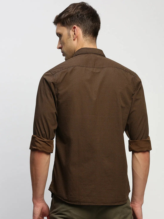 Men Brown Striped Shirt-HEPTAGON-1776-Brown