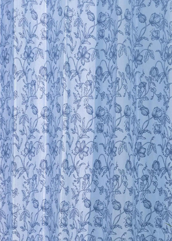 French Farmhouse 100% cotton floral curtain for living room - Room darkening - Blue - Pack of 1-230421033