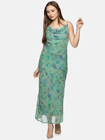 Floral Green Cowl Neck Slip Dress-17364