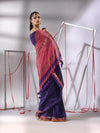 Blue Cotton Saree With Stripes Zari Pallu-MA55CT06520099