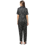 Smarty Pants Women's Silk Satin Black Color Floral Print Night Suit