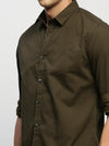 Men Green Striped Shirt-HEPTAGON-1780-Olive