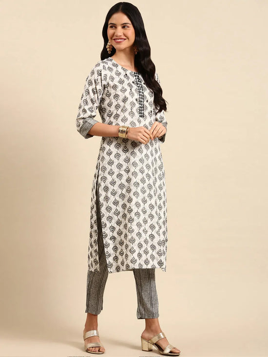 Women's White Printed Kurta Set-SKC-910-Offwhite