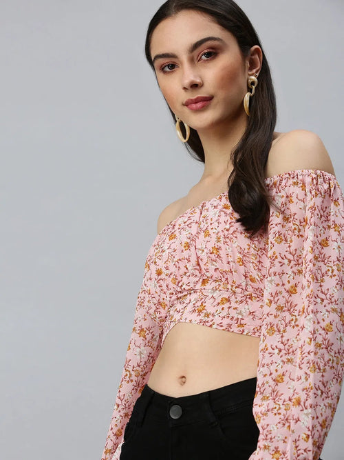 Women's Printed Pink Top-AE-7008-Pinkmulti