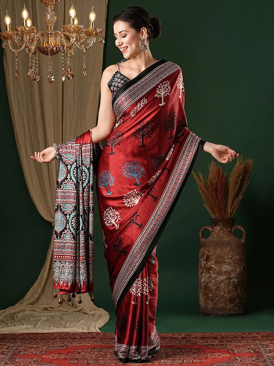 Saree Mall Women's Crepe Red Printed Designer Saree With Blouse Piece-MOHAR201A