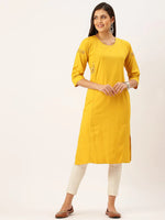 Women's Yellow Solid Straight Kurta-DF-1203-Yellow