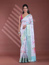 Steel Grey Floral Print Silk Soft Saree With Zari Border-MA60BSL01770008