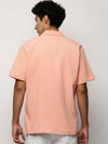 Men Peach Striped Shirt-H-WAI-M197-1605-Peach