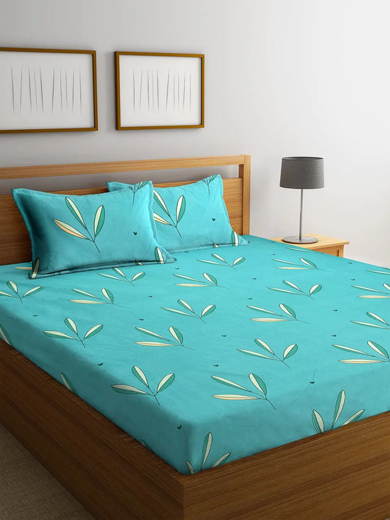 Home Sizzler 144TC Microfibre Turquoise Green Double Bedsheet With 2 King Size Pillow Covers-HSDBS004028