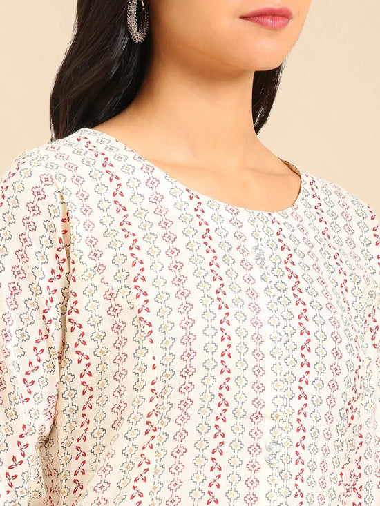 Women's White Printed Straight Kurta-SKC-3380-Offwhite