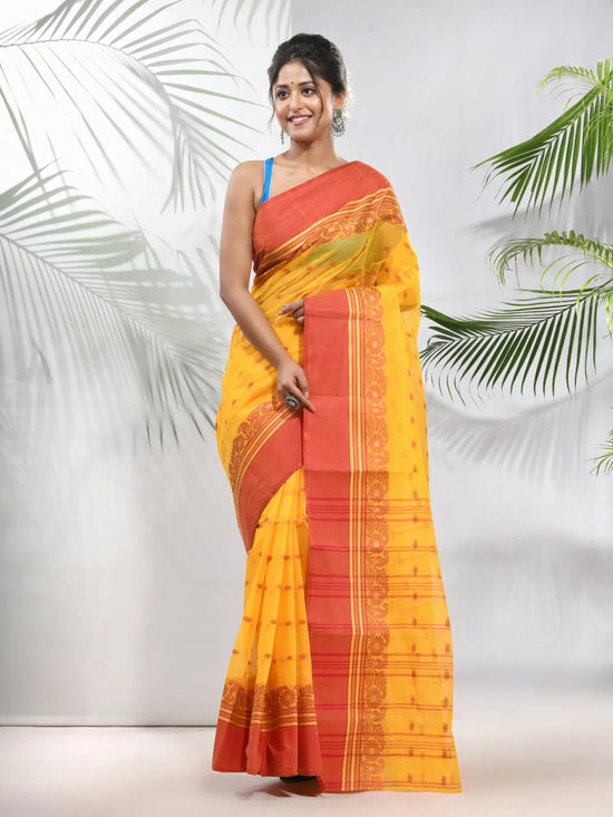 Yellow Pure Cotton Tant Saree With Woven Designs-MA51TT43480108