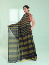 Black Cotton Saree With Stripes Pattern-MA59CT06530045