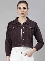 Women Violet Solid Denim Jacket-GZ-5598A-Violet