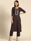 Kurta Pyajama with gota work in Brown Checks Print