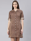 Women Brown Solid Shirt Dress-LT-104-Brown