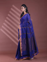 Blue Pure Cotton Zari Stripe Soft Saree With Zari Border-MA59CT06520062