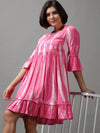 Women's Pink Tie Dye Empire Dress-ON-584-Pink