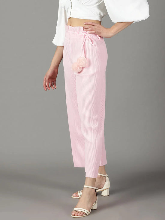 Women's Pink Solid Parallel Trouser-GF-23-Pink