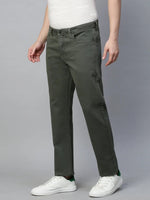 Genips Men's Olive Green Cotton Stretch Rico Slim Fit Solid Casual Chinos