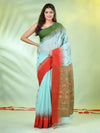 Sea Green Cotton Ikat Saree With Ganga Jamuna Border-MA66BCT431380079