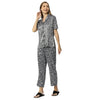 Smarty Pants Women's Silk Satin Grey Color Floral Print Night Suit