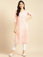 Women's Pink Solid Straight Kurta-SKC-3312-Peach