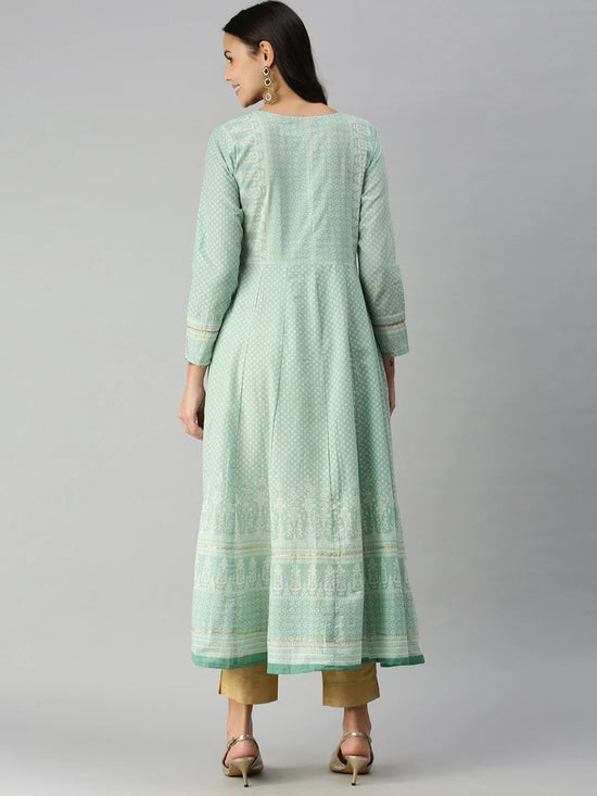 Women's Teal Floral Khatwa Anarkali Kurta-RF-9955-Teal