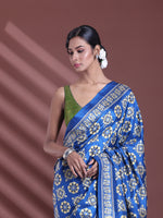 Blue Silk Soft Saree With Texture Print-MA60BSL01400035