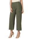 Smarty Pants Women's Cotton Rib Olive Color Pleated Trouser