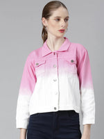 Women Pink Ombre Denim Jacket-AE-0003-Pink