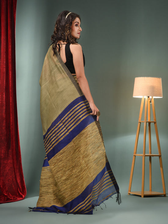 Beige Cotton Blend Handwoven Saree With Ghicha Pallu-MA50BCT06550104