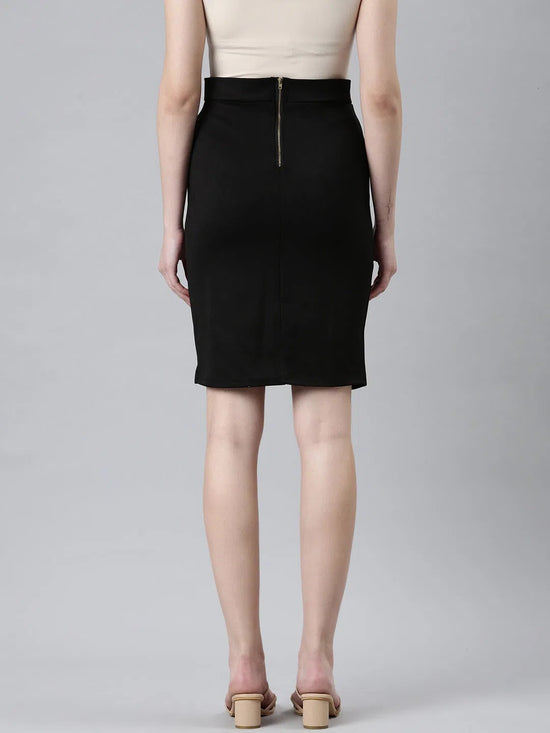 Women Black Solid Pencil Skirt-AE-10610-Black