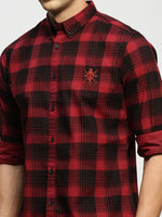 Men Maroon Checked Shirt-CLEON-1784-Maroon