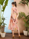 Women Peach Floral Back Cut Out Dress