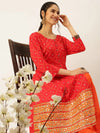 Women's Red Printed Kurta Sets-GW-1038-Red