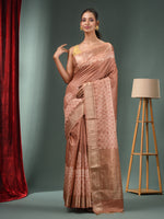 Beige Blended Silk Handwoven Saree With Zari Border-MA50BSL34830106