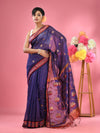 Blue Cotton Blend Handwoven Saree With Floral Motifs-MA51BCT431600003