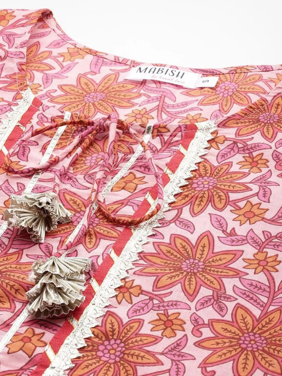 Kurta Pyajama with gota work in Pink Print