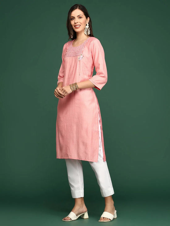 Women's Peach Solid Straight Kurta-DF-1211-Peach