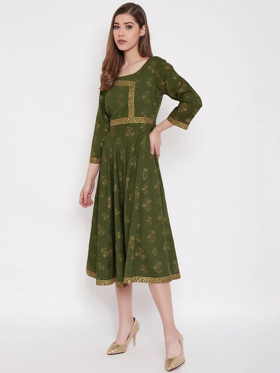 Deep back with front mock overlap Dress in Green